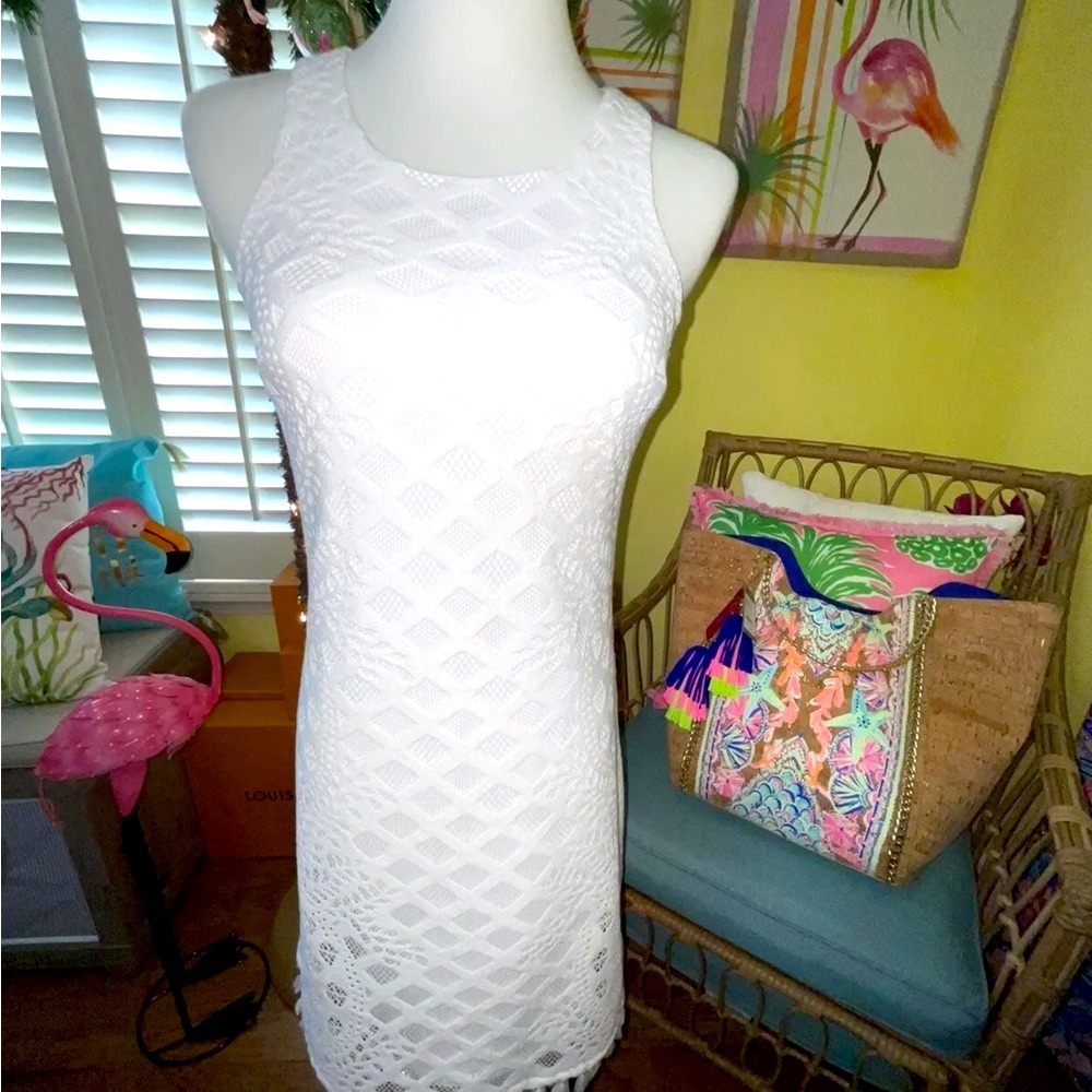 Lilly Pulitzer NWT Marquette Shift Dress Pineapple Geo Lace White - Picture 2 of 12